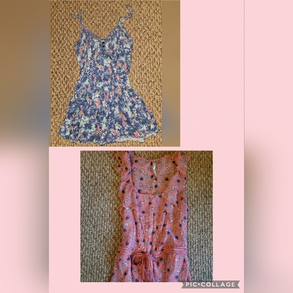 LC Lauren Conrad Blue and Pink Floral Tops - Set Of Two